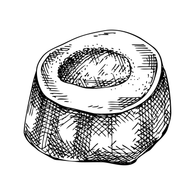 Slice of big marrowbone with meat sketch. Cooked bone isolated on white background. Hand drawn healthy food illustration for butchery, recipes, menu in vintage style. 